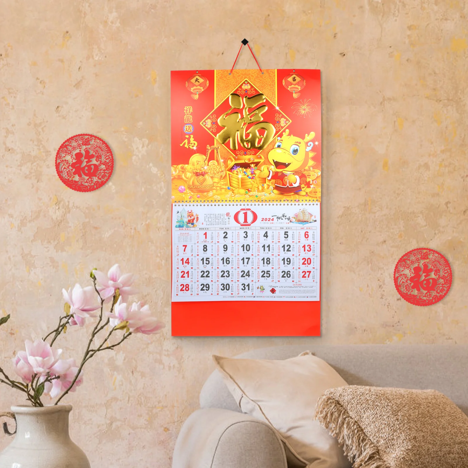 

Подвесной декоративный календарь в китайском стиле, новогодние настенные календари, лунный дракон