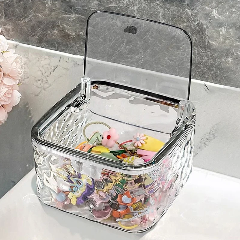 Hair Accessories Organizer Storage Box Clear Acrylic Hair Tie Organizer For Headband, Bows, Cotton Swab Organization, Bathroom