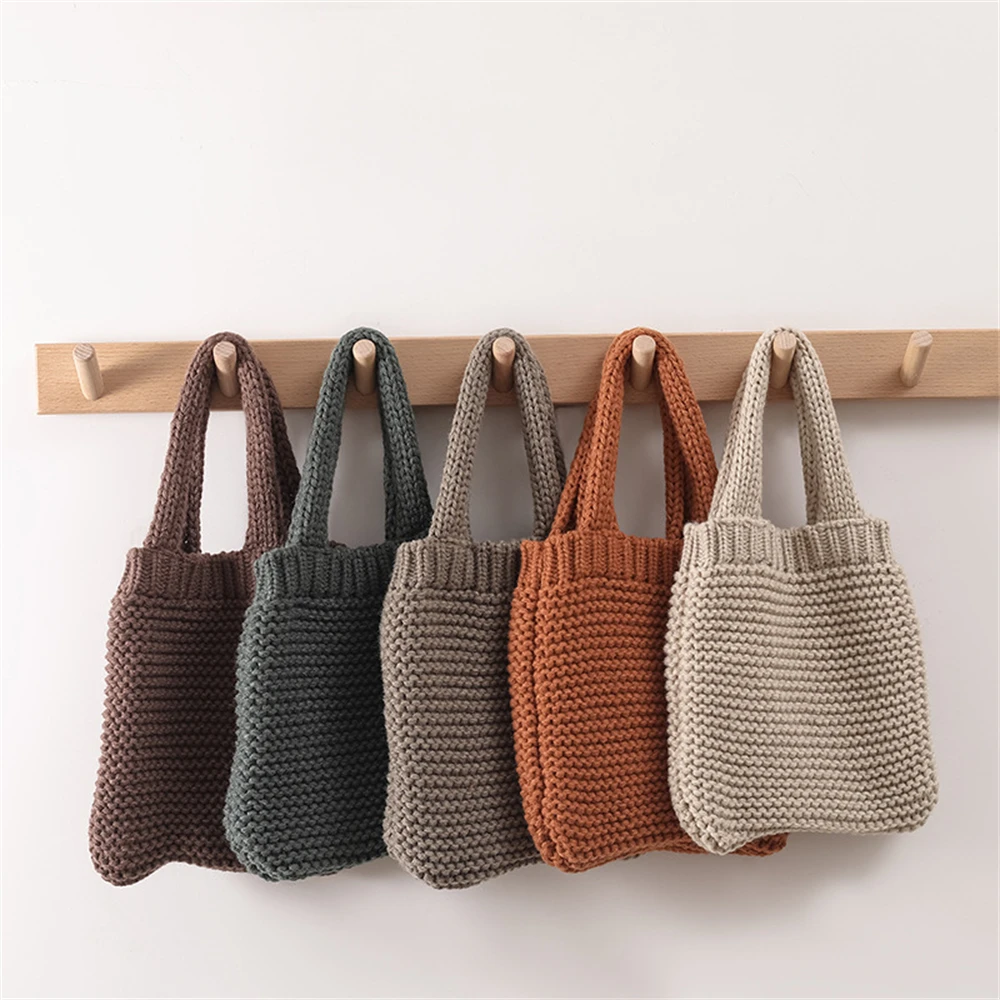 

Women's Imitation Cashmere Knitted Shoulder Shopping Bag Vintage Fashion Cotton Girls Tote Bag Women Shopper Bags Female Handbag