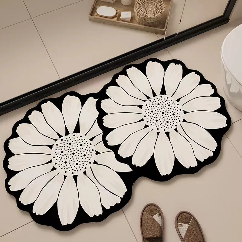 1PC Flower Pattern Diatomaceous Soil Bathroom Non-Slip Mat Decorative Floor Mat Super Absorbent Soft Shower Entrance Carpet view 3