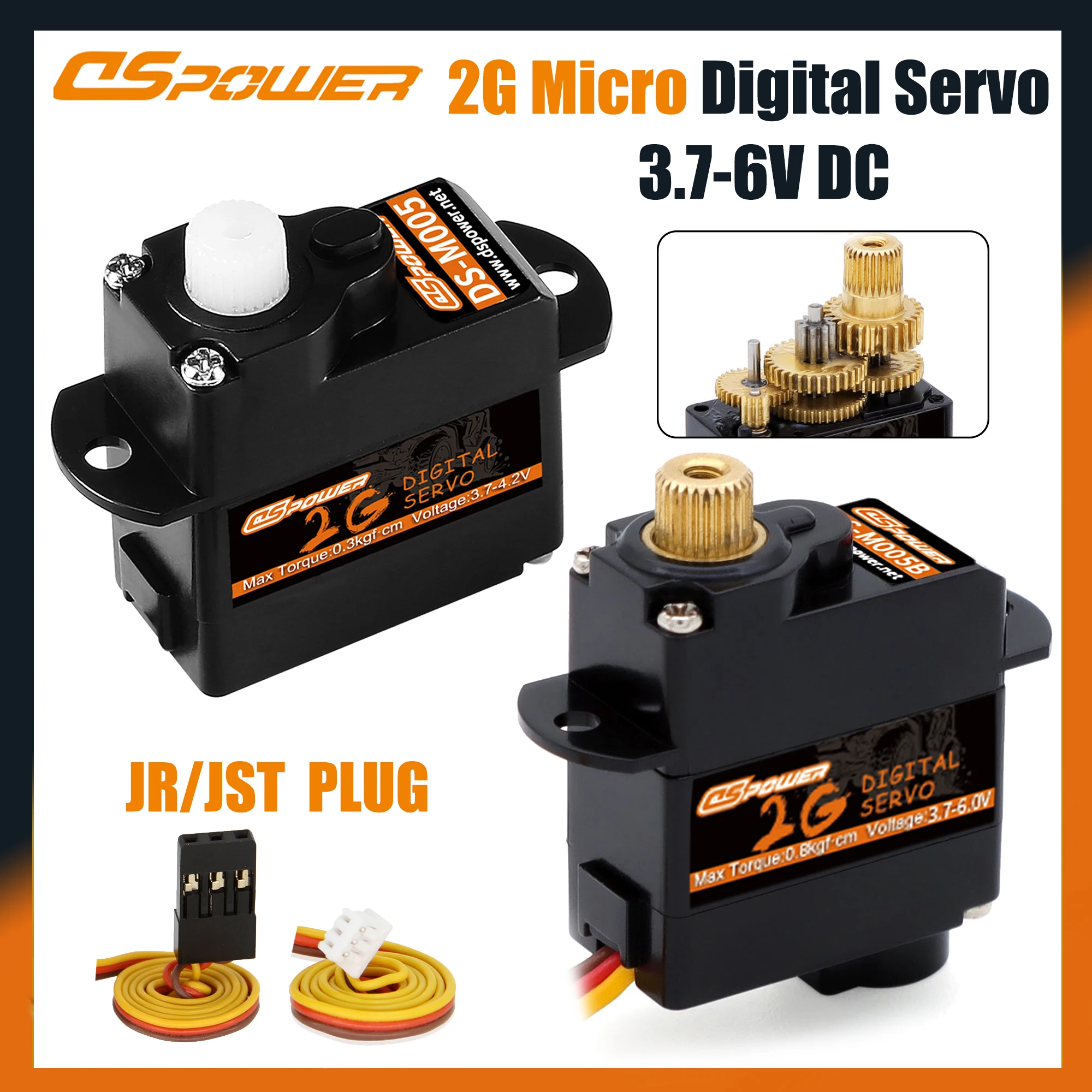 DSpower 2g Mini Digital Servos Metal/Plastic Gear Coreless Motor JR/JST Plug Waterproof for RC Car Boat Airplane Fixed-wing Part