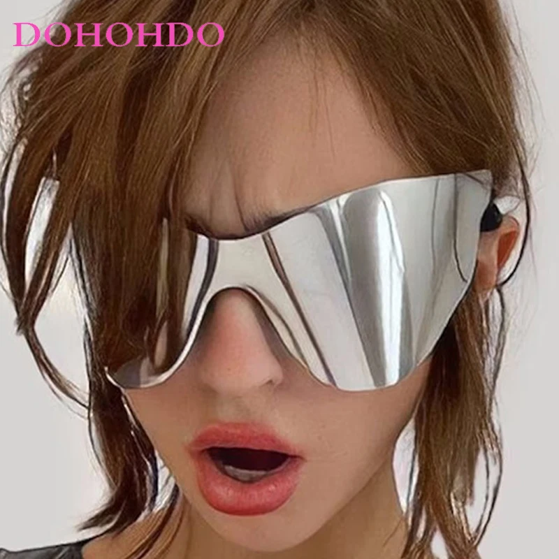 

New Popular Oversized Rimless Tying Rope Women Sunglasses 2025 Brand Designer One-Piece Punk Sport Windproof Goggles Male UV400