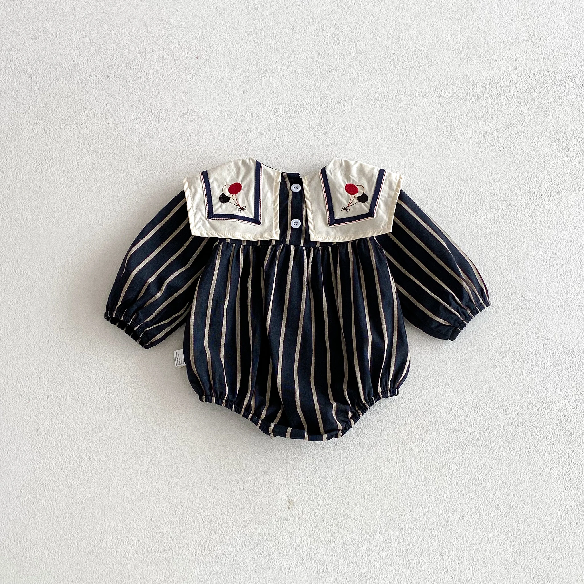 Autumn Girls' Clothing: Large Lapel Embroidered Long-Sleeved Triangular Jumpsuit, Cute Striped Climbing Dress