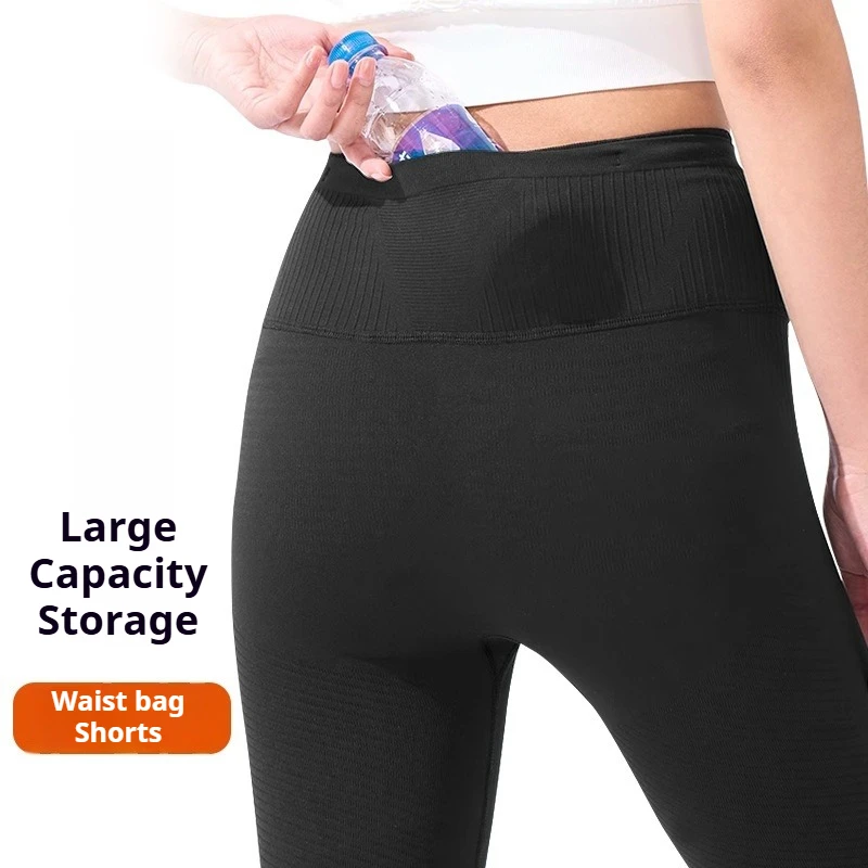 شورت جري مضغوط للرجال، سروال رياضي ضيق محبوك سريع الجفاف مع جيب وحقيبة خصر للتدريب على ركوب الدراجات في الماراثون #2