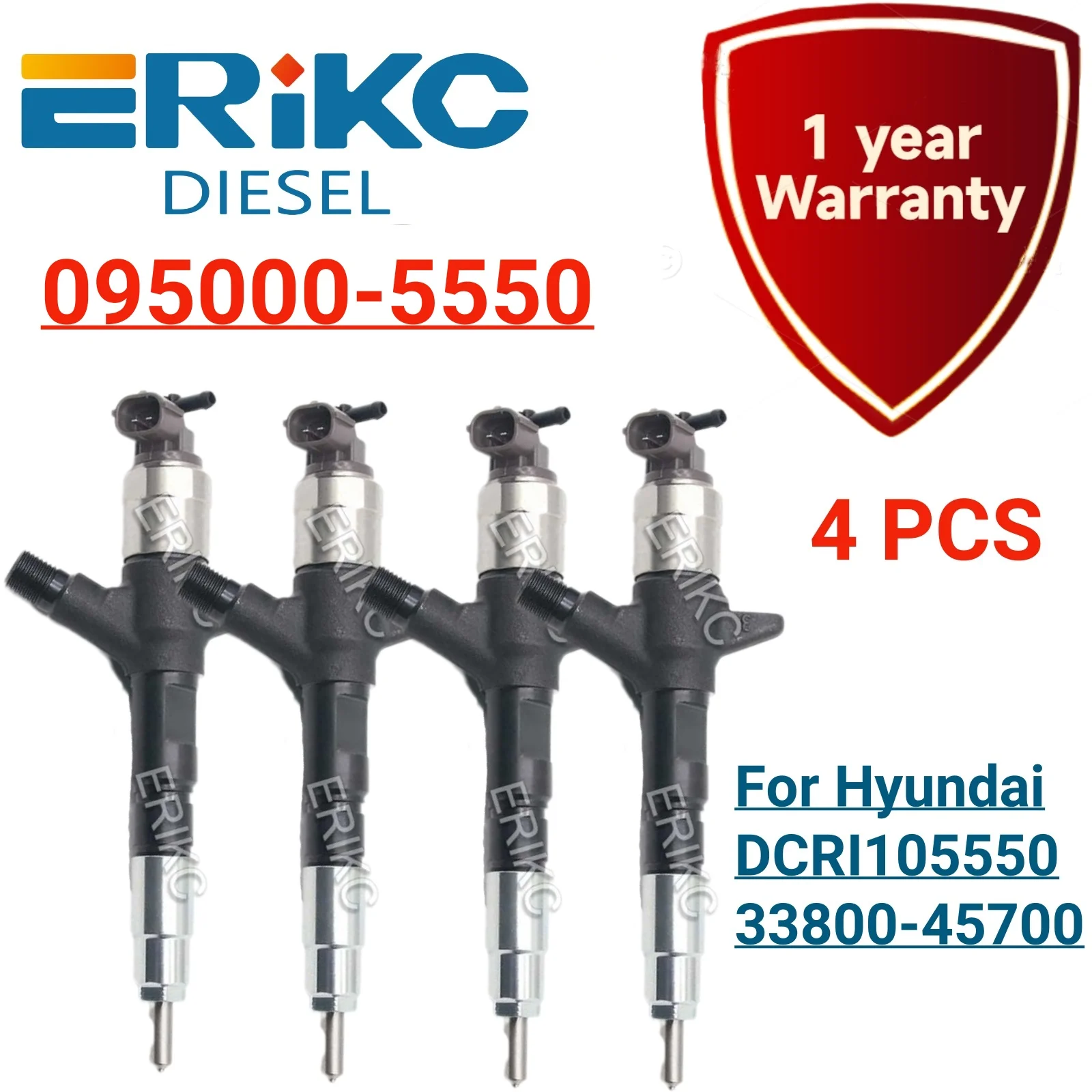 4PC 095000-5550 Common Rail Injector 33800-45700 Fuel Injector Assembly Injection 0950005550 DCRI105550 for Hyundai HD78W Mighty