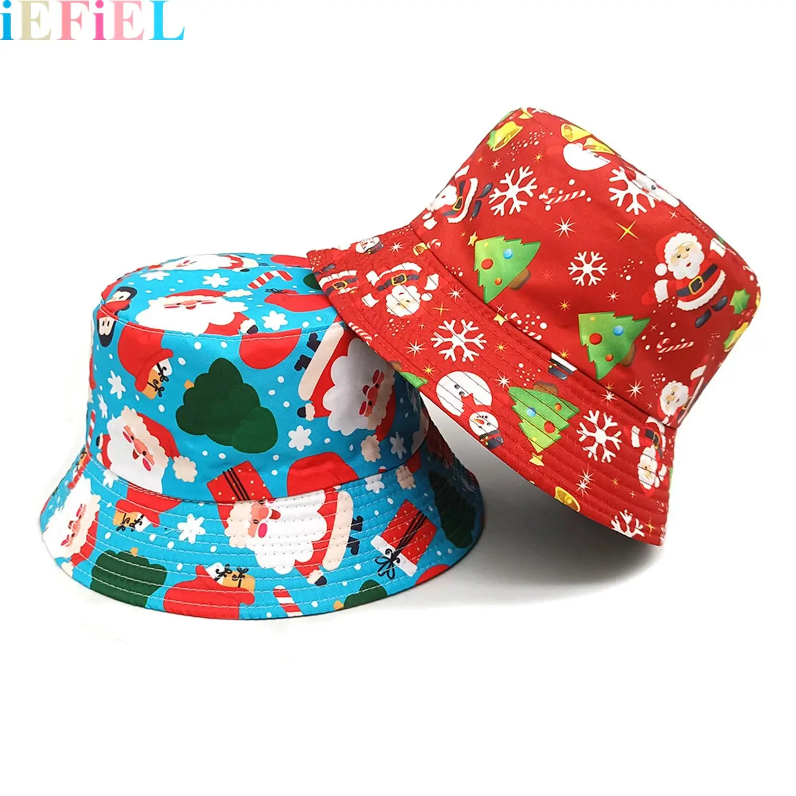 

Christmas Print Bucket Hat Santa Claus Snowflake Christmas Fisherman Cap Sun Hat for Women Holiday Party Outdoor