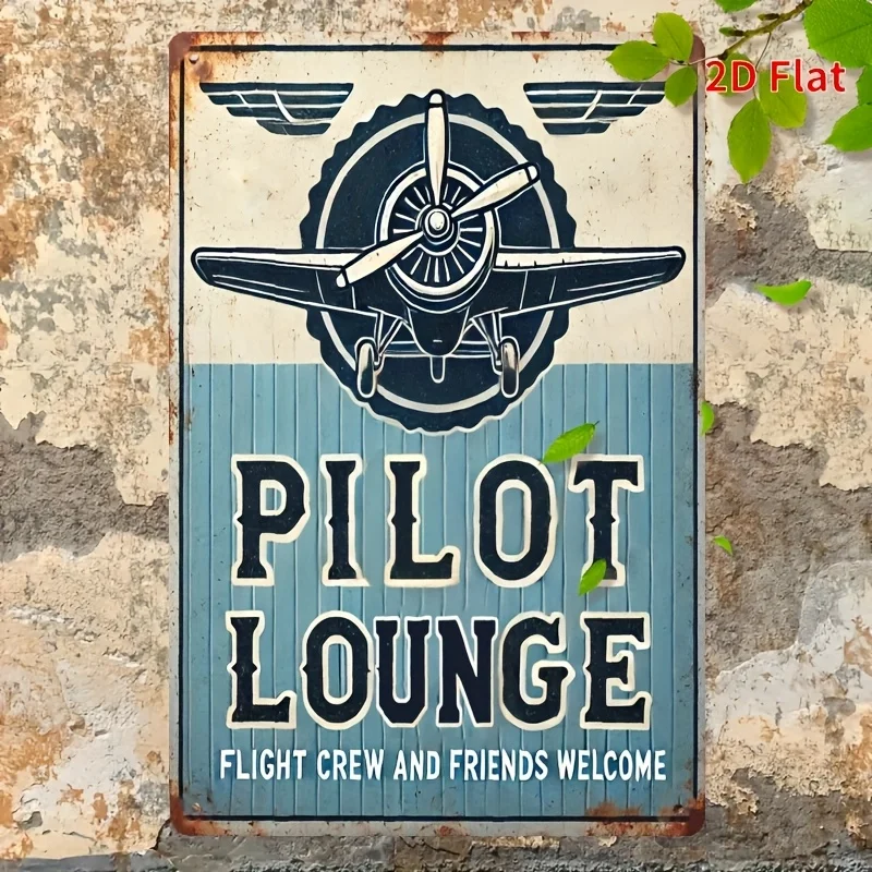 

1pc Vintage Pilot Lounge Metal Iron Sign , Rustic Aviation Theme Wall Decor, Durable Iron Color, "FLIGHT CREW WELCOME" Text