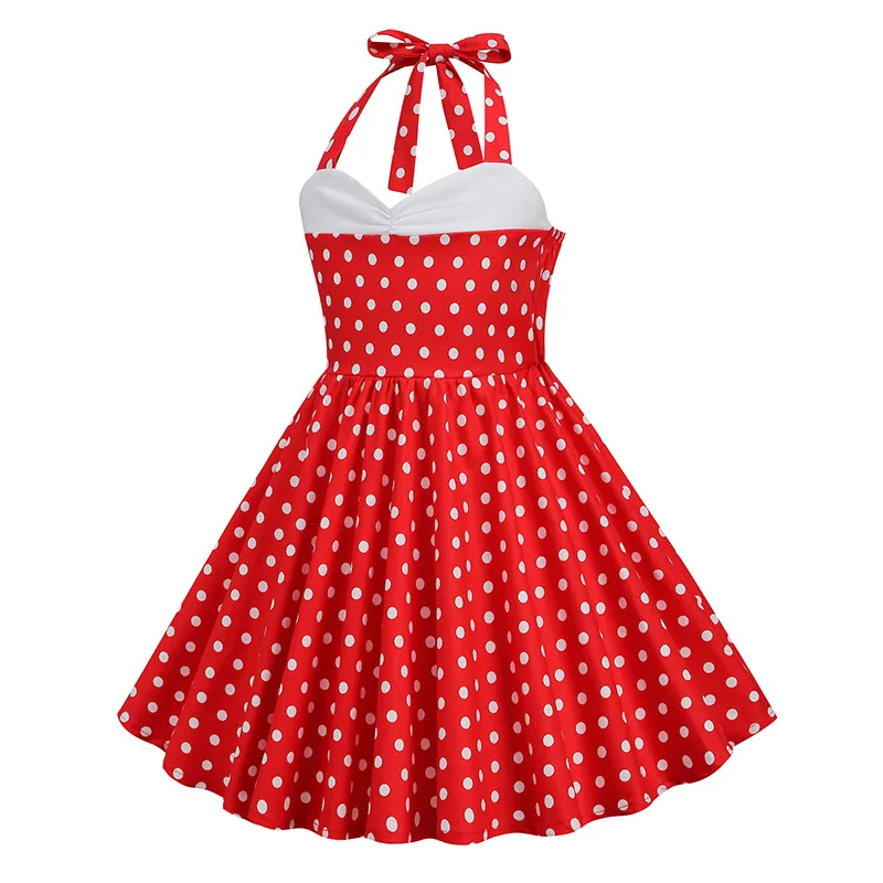 Kids Girls 50s Vintage Polka Dot Swing Party Rockabilly Dress Retro Peter Pan Doll Collar Wedding Casual Skater Dress