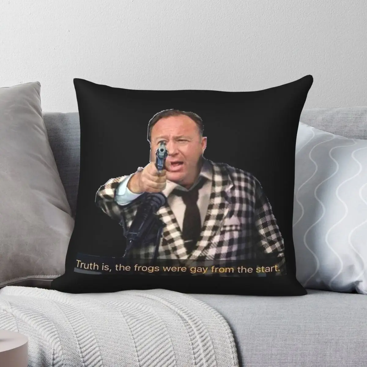 Taie d'oreiller décorative créative en polyester, lin et velours, motif « La vérité est que les grenouilles étaient gays dès le début », housse de coussin pour la maison, 45x45
