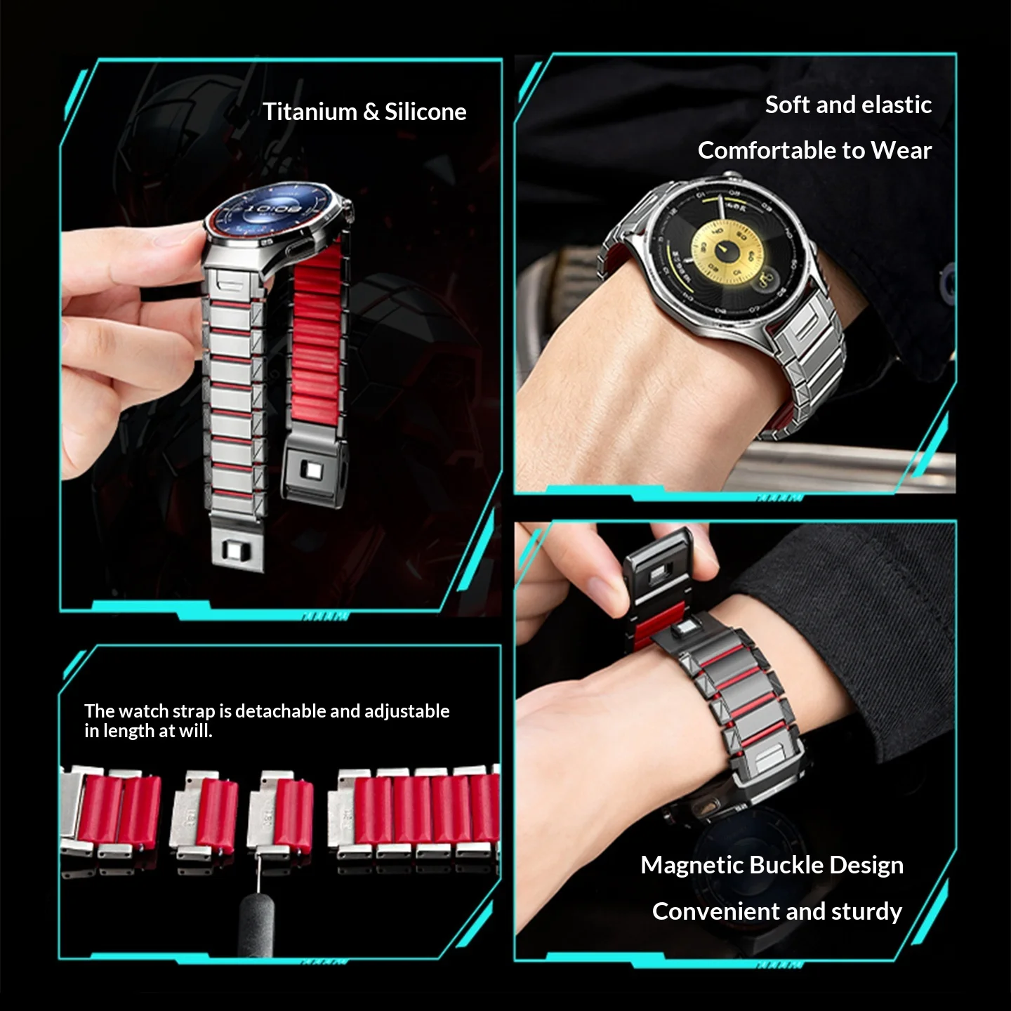 22mm Titanium Silicone Strap for Huawei Watch GT6 Pro GT5 Pro 46mm 4/4Pro Magnetic Band For Huawei Watch GT6/GT5/GT4/GT3/GT 46mm
