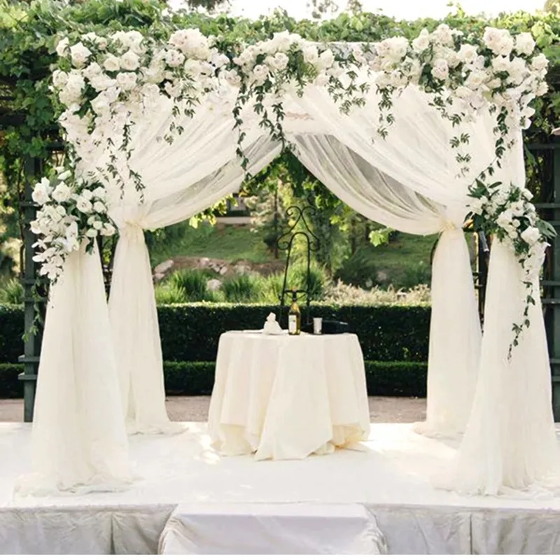 

48CM*10M Sheer Organza Crystal Fabric Tulle Roll For Wedding Arch Decorative Wedding Car Wedding Table Chair Decor Supplies 7Z