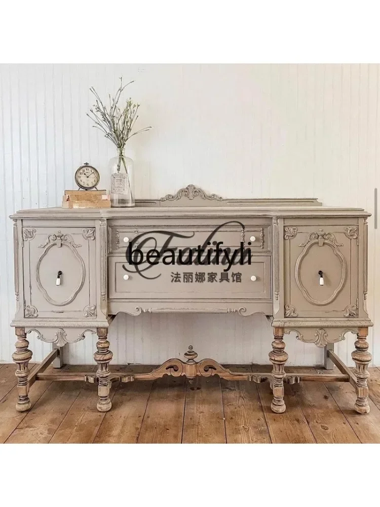 G French retro and old porch cabinets, American rural and European carved living room dining side lockers