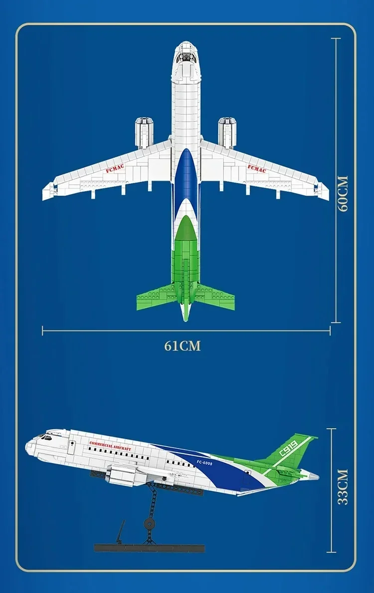 City Creative C919 ขนาดใหญ่เครื่องบินโดยสารบล็อกอาคาร,ปริศนา DIY ประกอบเครื่องบินอิฐสําหรับของขวัญวันเกิดเด็ก