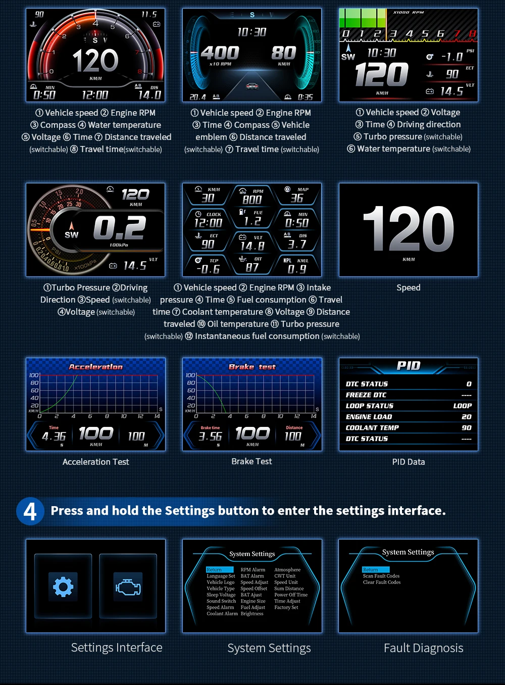 On-Board-Computer Auto OBD HUD P27 Tachometer Strecken-Display Wasser- & Öltemperatur Kraftstoffverbrauch Auto-Elektronik-Zubehör GPS-Geschwindigkeit – Detail 6