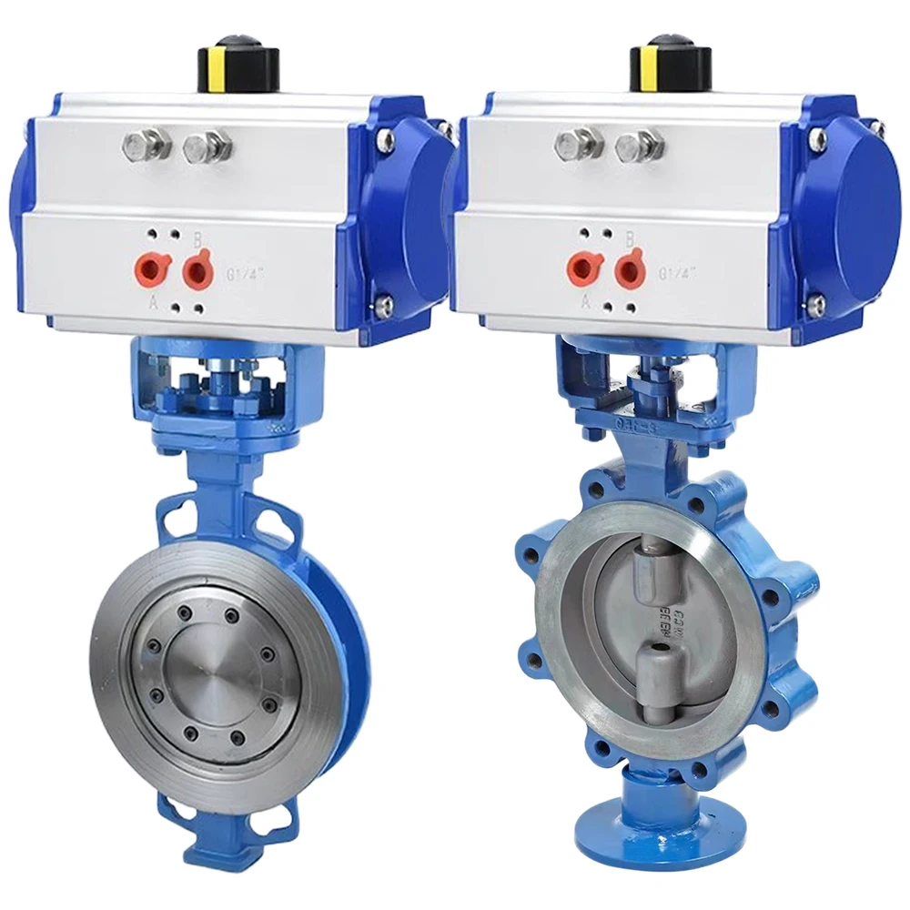 DN125 5 inch PN16 Cast Steel Metal Hard Seal Toothed Wafer Type Double Action Pneumatic Actuator Butterfly Valve Fast Delivery