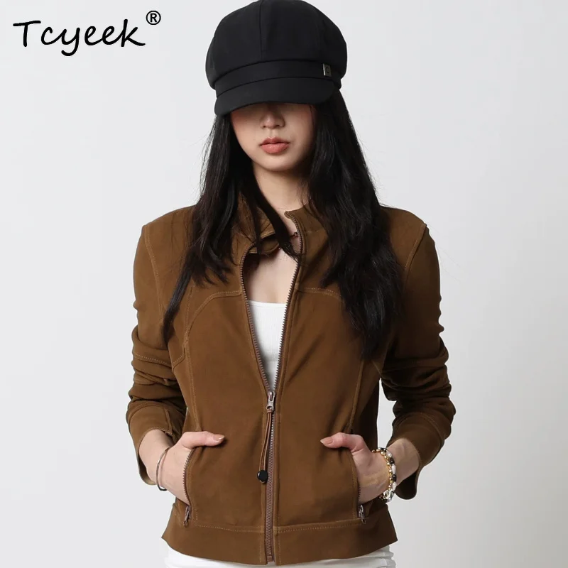 Tcyeek Real Leather Jacket Women Clothing Sheepskin Short Coat Fashion Stand Collar Genuine Leather Jackets for Women's Дубленка