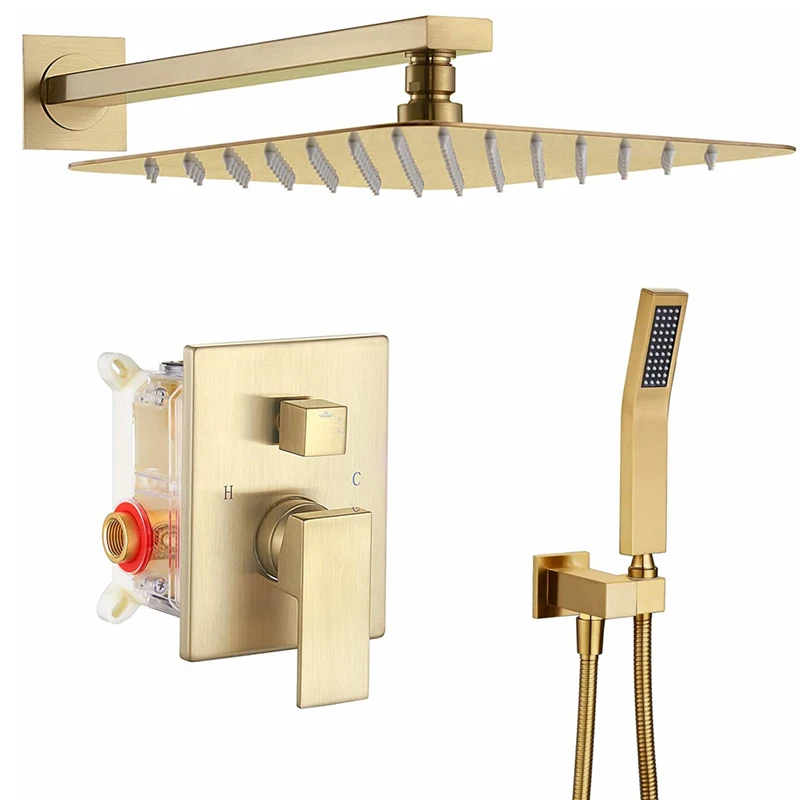 Rain Shower System Robinet De Douche Grifo Ducha Bathroom Concealed Brushed Gold Wall Mounted Rainfall Shower Set
