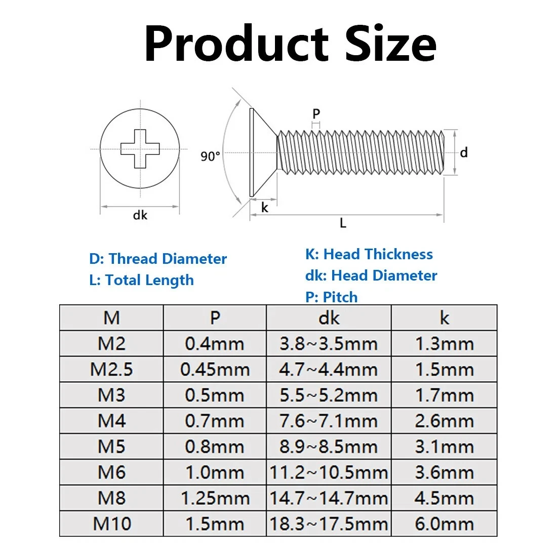 1~100pcs Brass Flat Phillips Machine Screws M2 M2.5 M3 M4 M5 M6 M8 M10 M12 Countersunk Bolt Length 4mm To 70mm