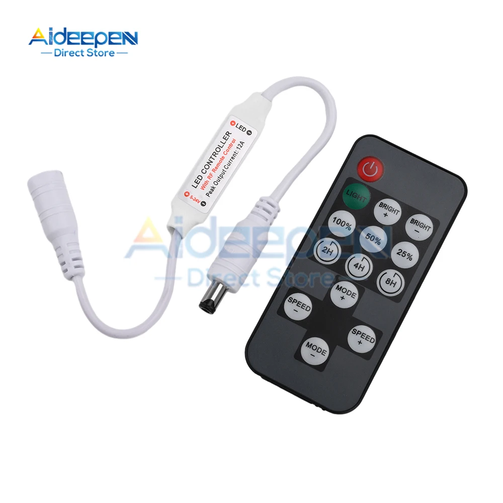 Dc 5-12v led luz de tira controlador de cor única 14 teclas rf controle remoto sem fio led controlador de escurecimento com tempo