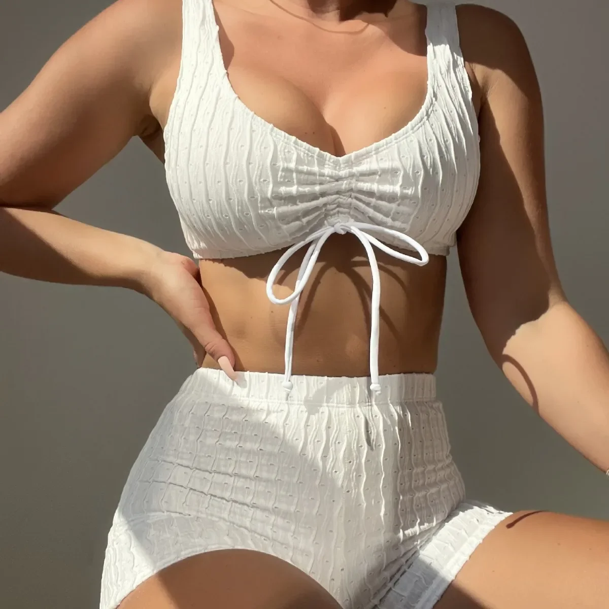 Nowa seksowna kamizelka ze sznurkiem Bikini Push Up Bikini kobiety stroje kąpielowe z wysokim stanem kostium kąpielowy 2 częściowy strój kąpielowy z szortami na plażę