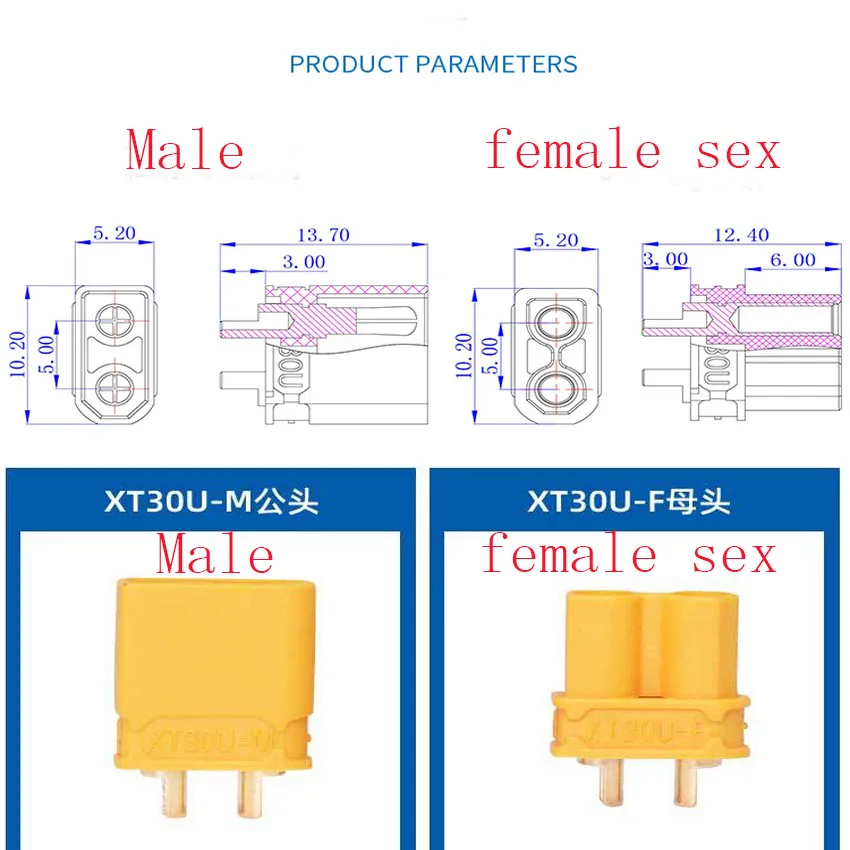 10PCS XT30 XT-30 XT 30 Plug Male Female Bullet Connectors Plugs For RC Lipo Battery Wholesale 5Pairs