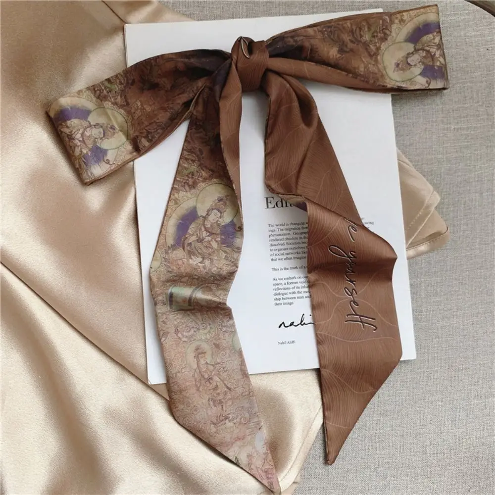 Novo floral bandana fita pintura a óleo lenços estilo chinês borboleta gravata cabelo