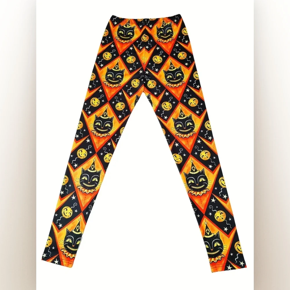 Halloween pumpkin print stretch elastic waist tight women\'s casual leggings festive atmosphere