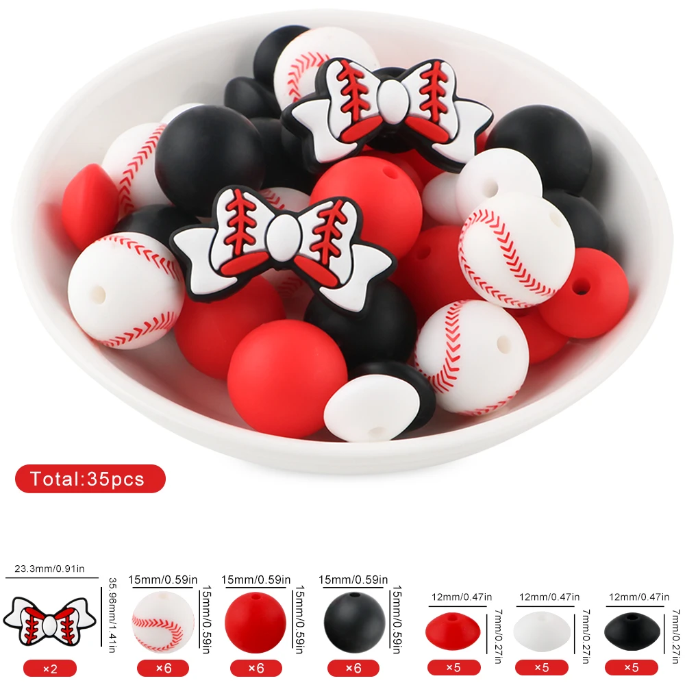 New Silicone Focal Beads Football Baseball Softball Silicone Round Beads For Jewelry Making DIY Handmade Accessories