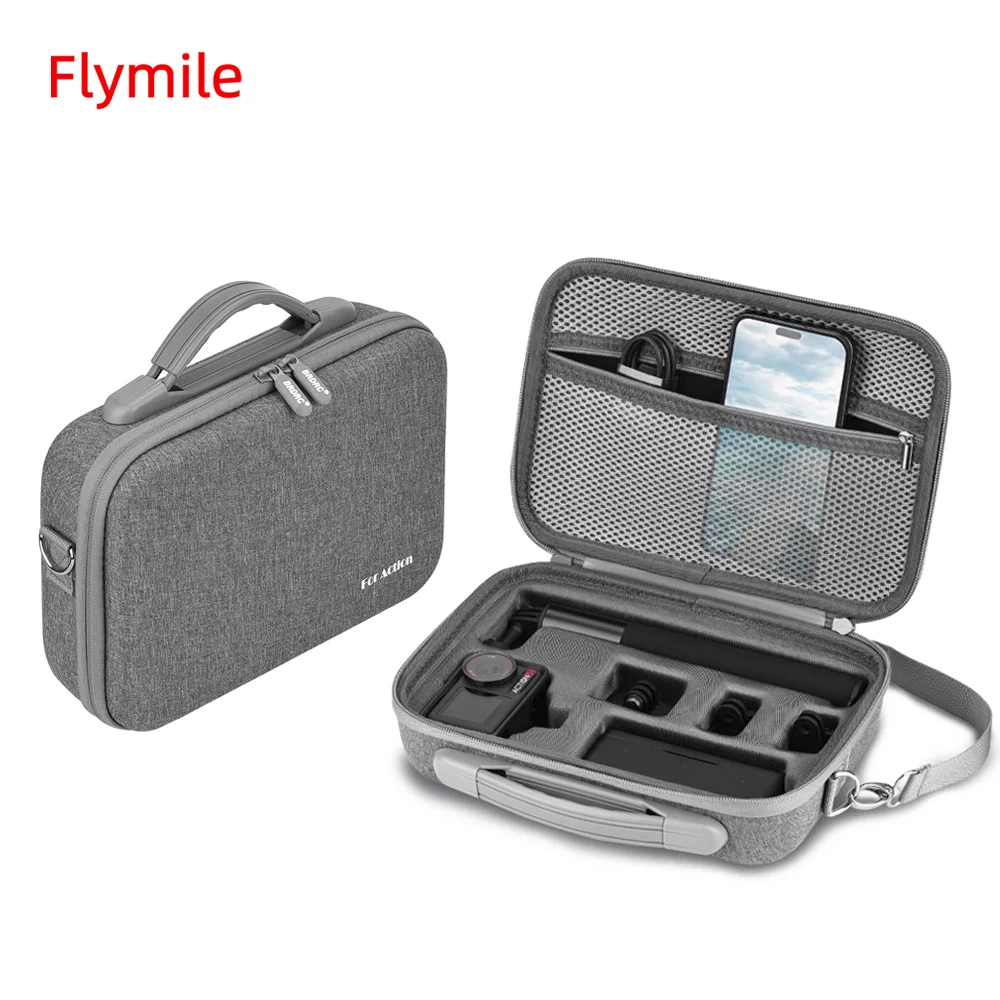 Flymile Portable Storage Bag For DJI Action 5 Pro Carrying Case Shockproof Battery Base Selfie Stick Handbag Camera Accessories