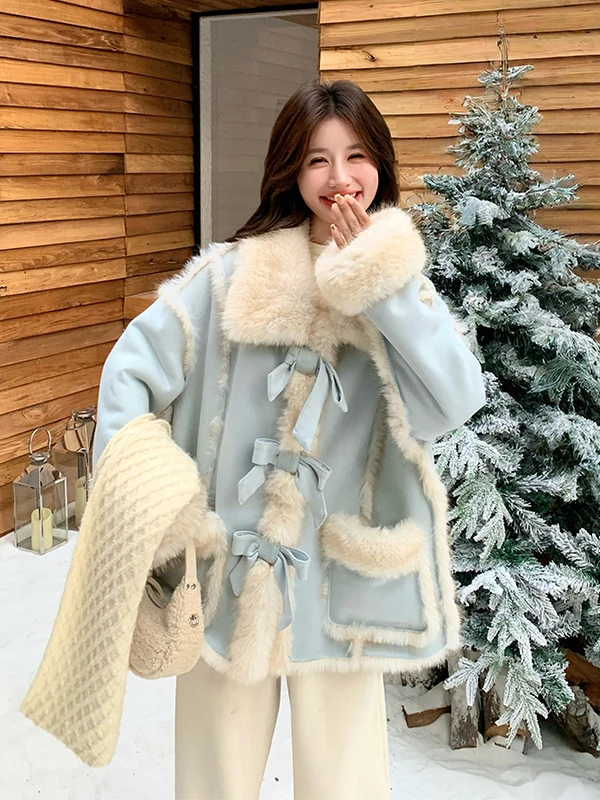 Damska kurtka z futra jagnięcego Thiened, wiązana, ciepła odzież wierzchnia, luźny krój, długi płaszcz, standardowa długość.