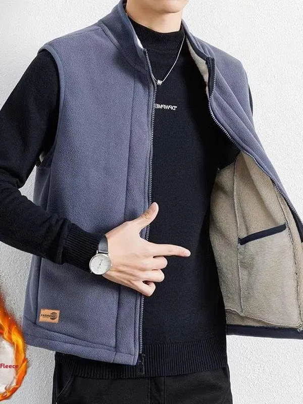 

Мужской жилет Thiened Fce, осенне-зимний спортивный повседневный тюре с подплечниками, теплая верхняя одежда, застежка-молния, обычная длина