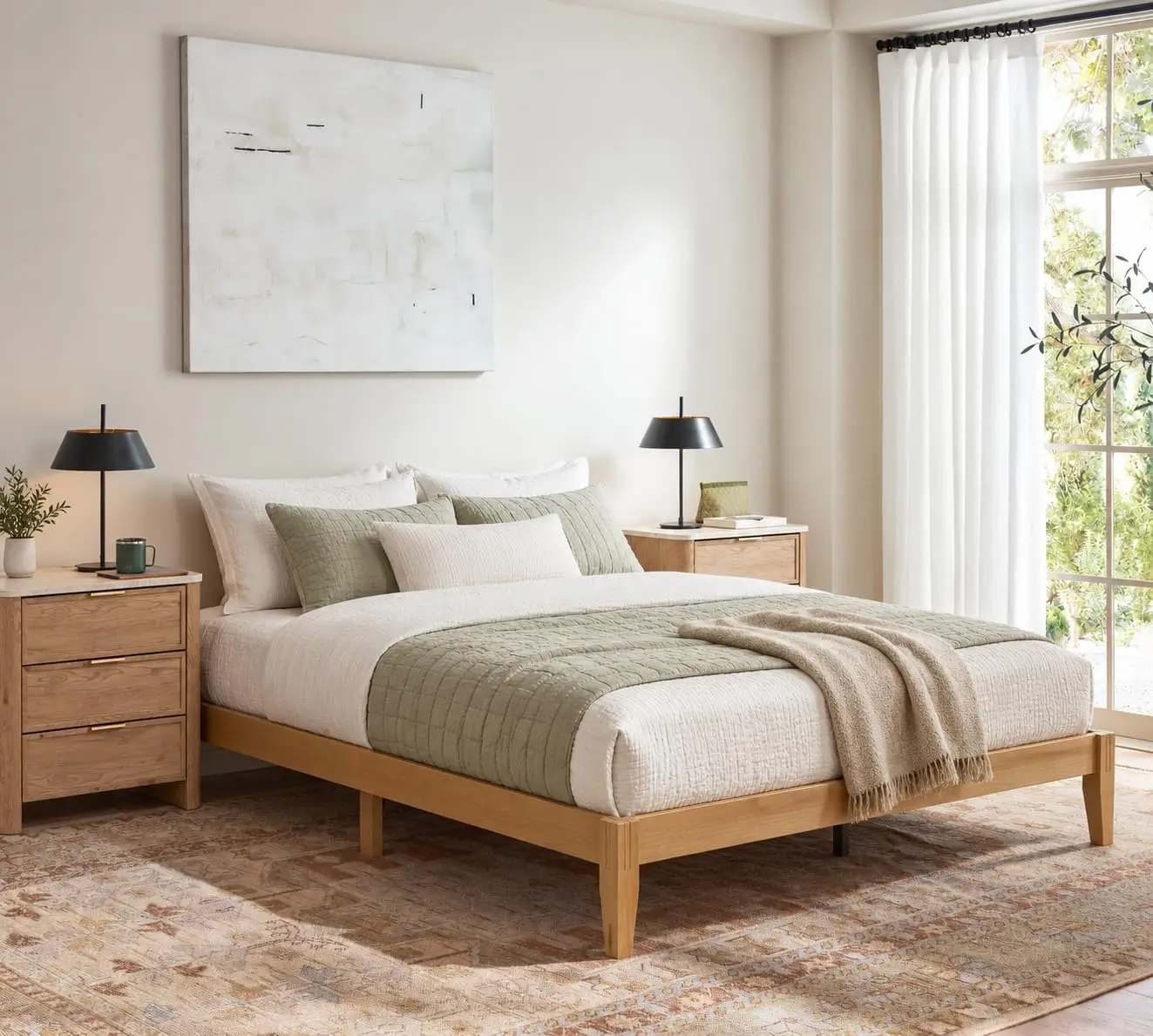 Bamboo Wood Platform Bed Frame Japanese Style Natural Queen, Customized