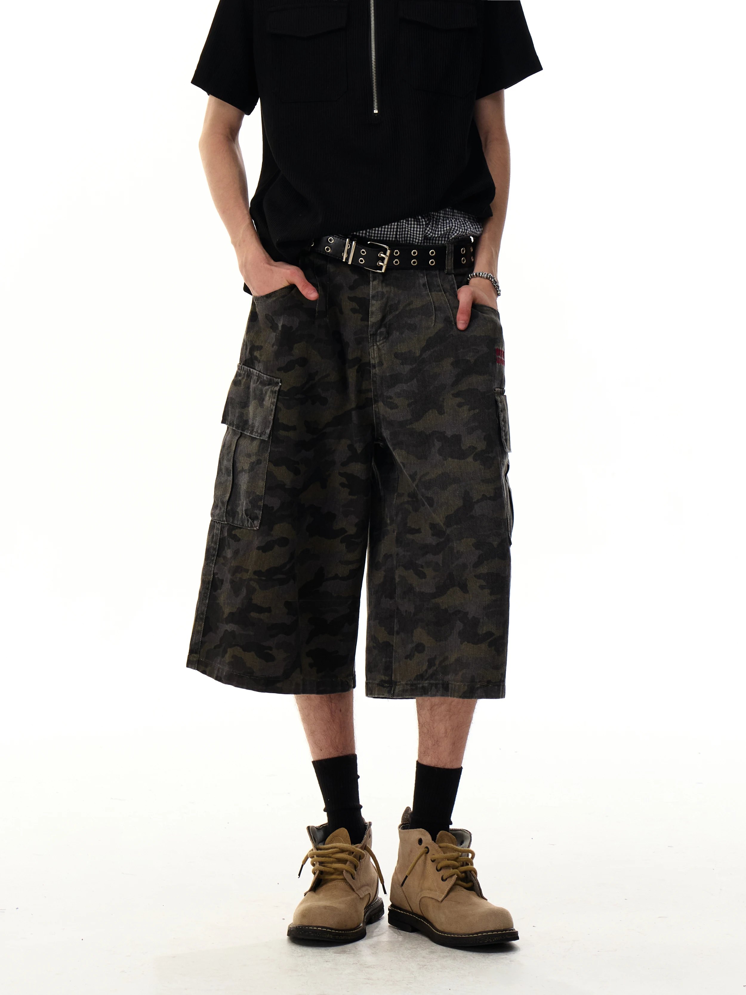 American Retro Workwear Pants Camouflage Seven-Foot Men Summer Lazy Wide Leg Handsome Casual Shorts Youthful Vitality Style