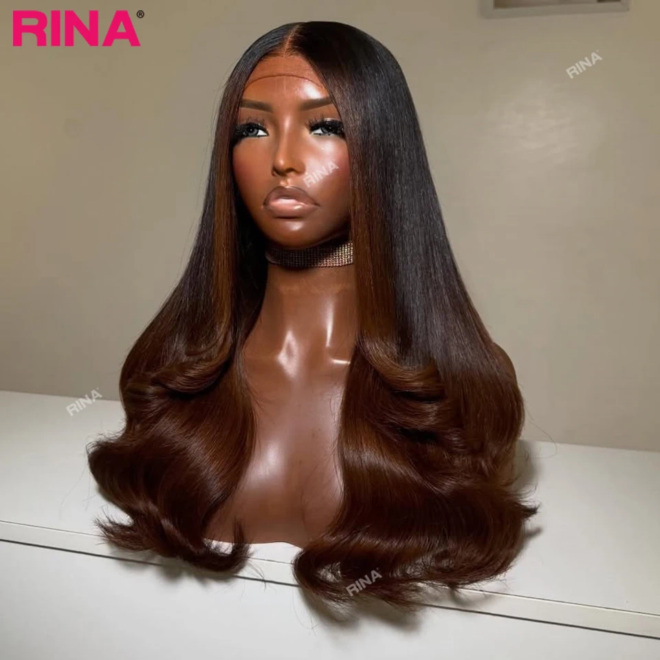 Ombre Brown Color Body Wave Lace Front Wig Human Hair Pre Plucked 13X6 13x4 Lace Frontal Wigs Bleached Knots For Women - view 3