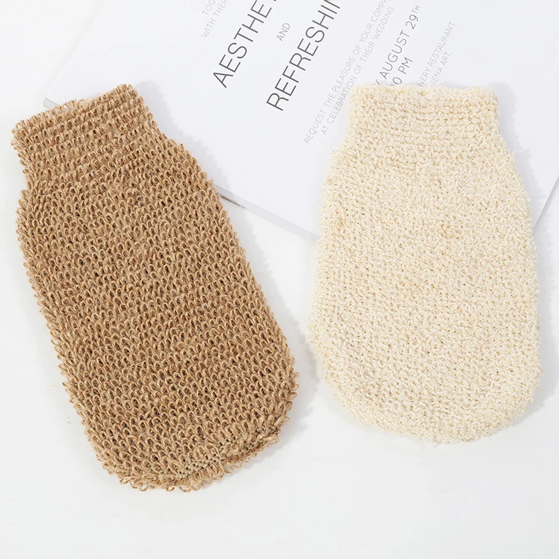 1Pc Exfoliating Hemp Bath Glove Mitten Scrubber Natural Bamboo Fiber Remove Dead Skin Deep Clean Double-Sided Bath Gloves