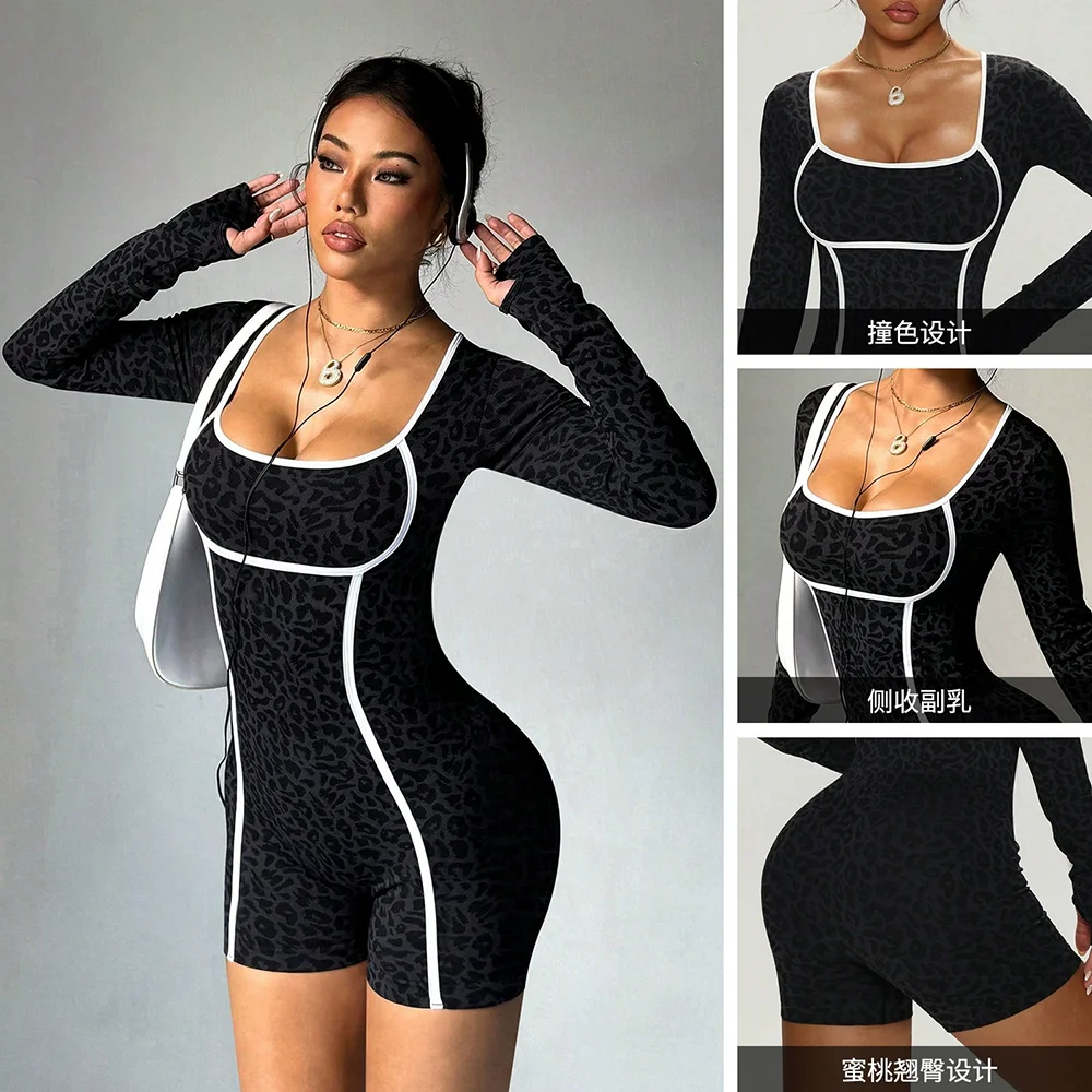 Seamless One-Piece Yoga Wear Sports Elastic Vest Women Color-Blocking Tight Backless One-Piece Fashion Sexy Long-Sleeved Cloth