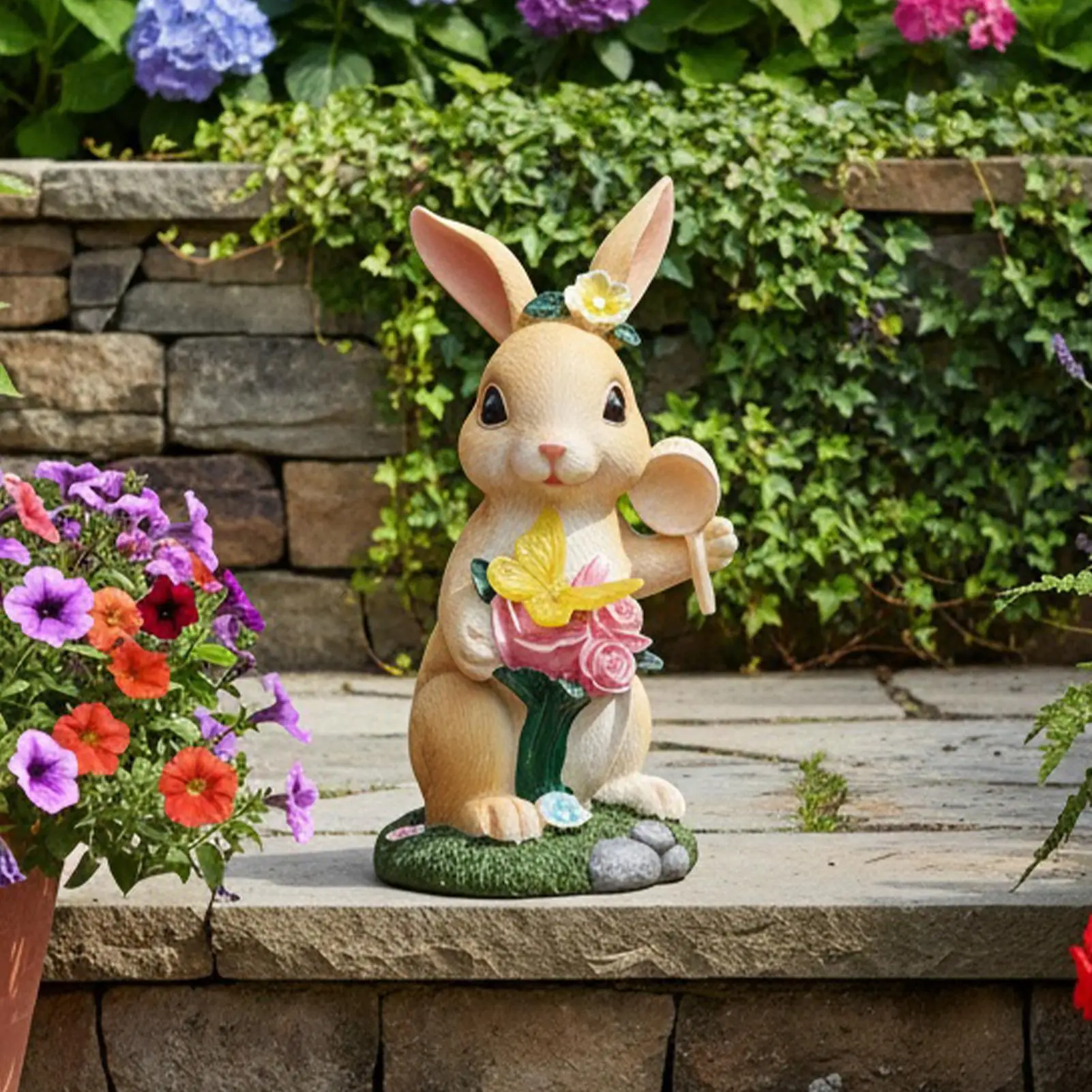 Bunny Chasing Butterflies Ornament Spring Easter Bunny Outdoor Solar Lights Cute Butterfly Waterproof Ambient Lighting decor