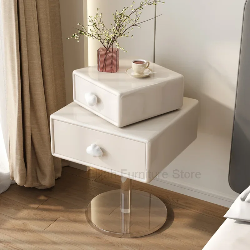 

Modern Rotating Nordic Nightstand Double Layer Storage Cabinet Acrylic Modern Simple Solid Wood Tables De Nuit Furniture WKNS