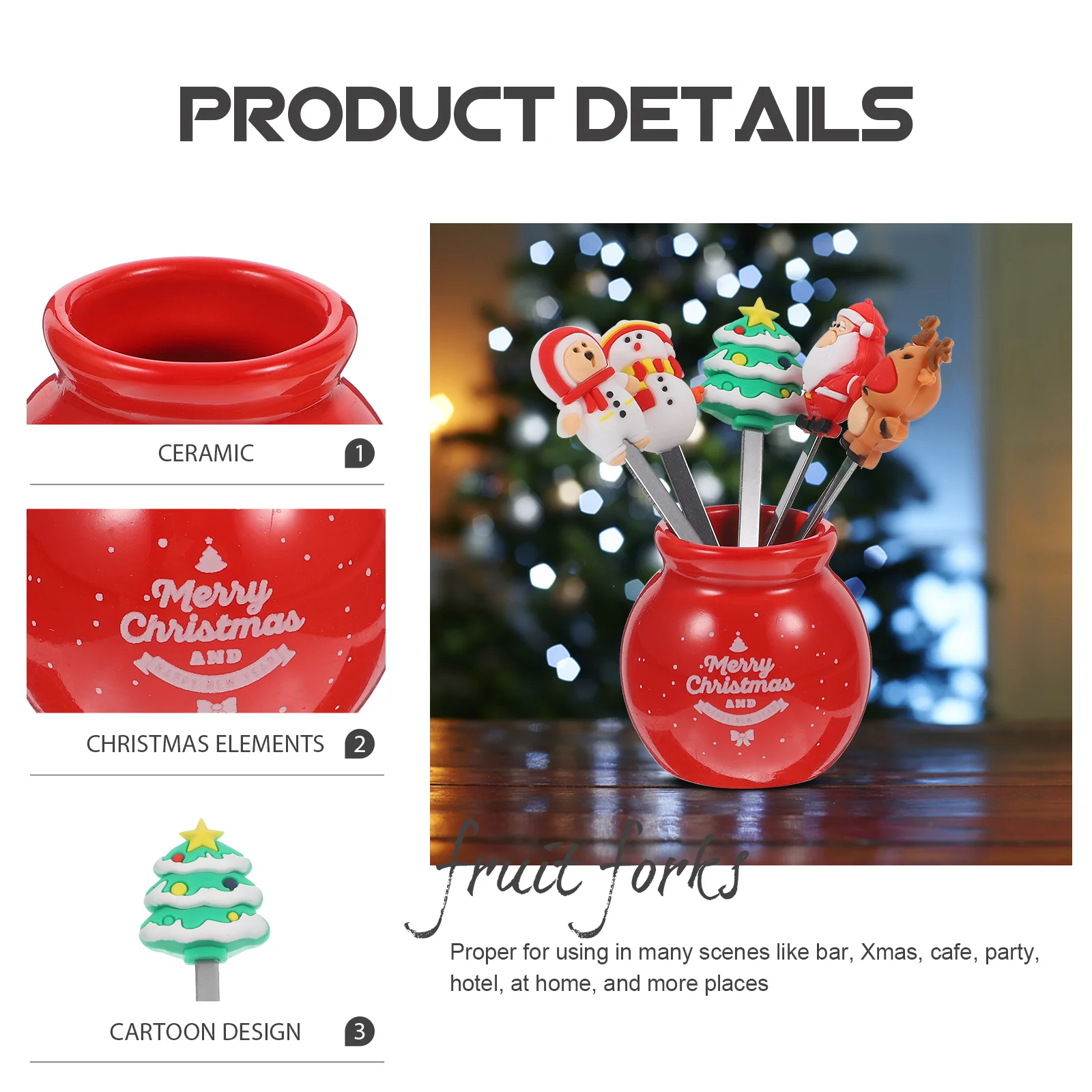 

1Set Stainless Steel Fruit Forks Christmas Xmas Cake Dessert Forks Party Snack Picks Holiday Tableware Xmas Cake Picks