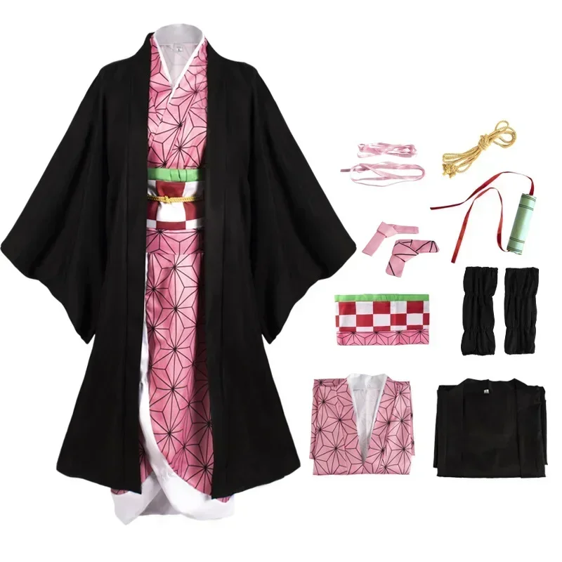 Adult Kids Anime Demon Slayer Kimetsu No Yaiba Tanjirou Kamado Nezuko Zenitsu Shinobu Cosplay Women Kimono Cosplay Costume Wig