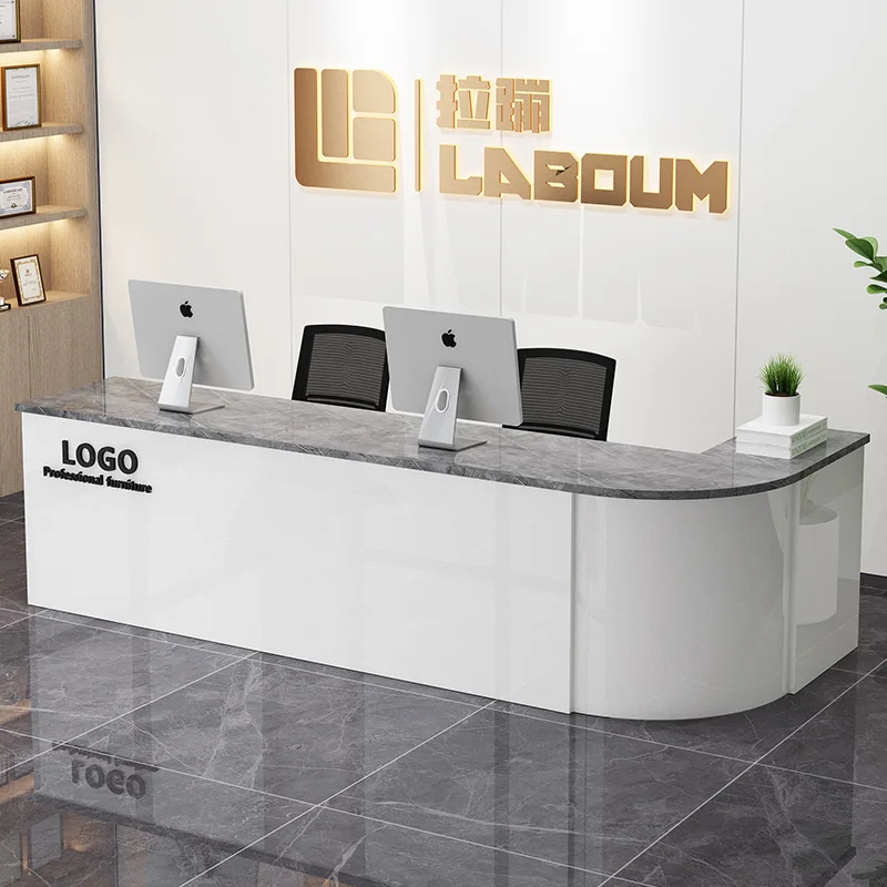 サロンビジネス受付デスク美容高級オフィスシンプルな受付デスクモダンラウンドエスクリトリオデレセプションオフィス家具