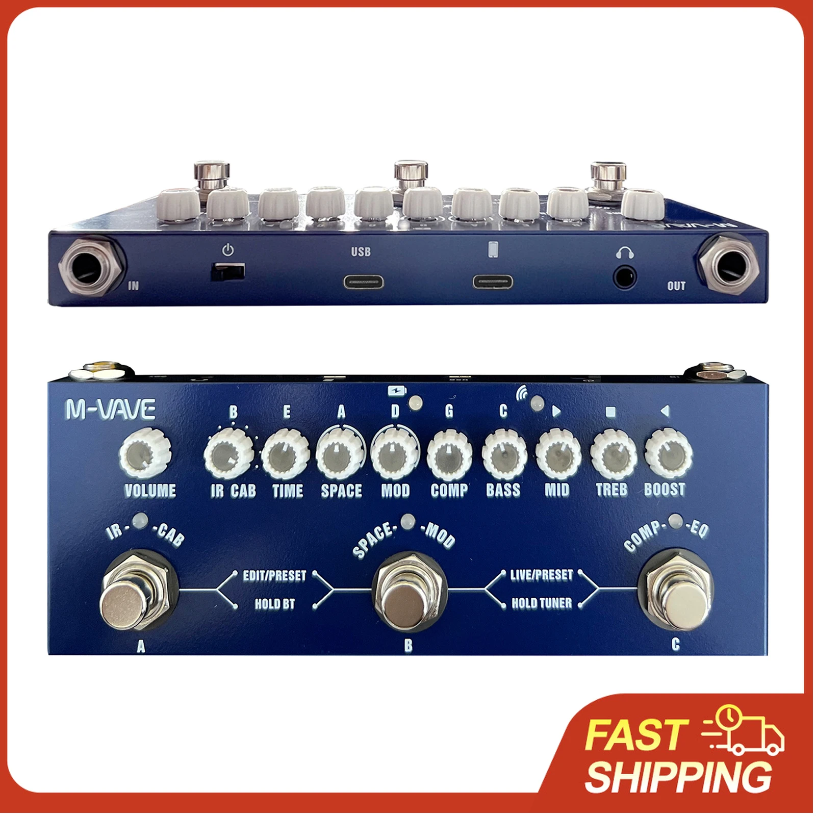 

Портативная многофункциональная педаль эффектов M-VAVE CUBE BABY с беспроводным воспроизведением музыки, записью с телефона и аудиовходом Type-C