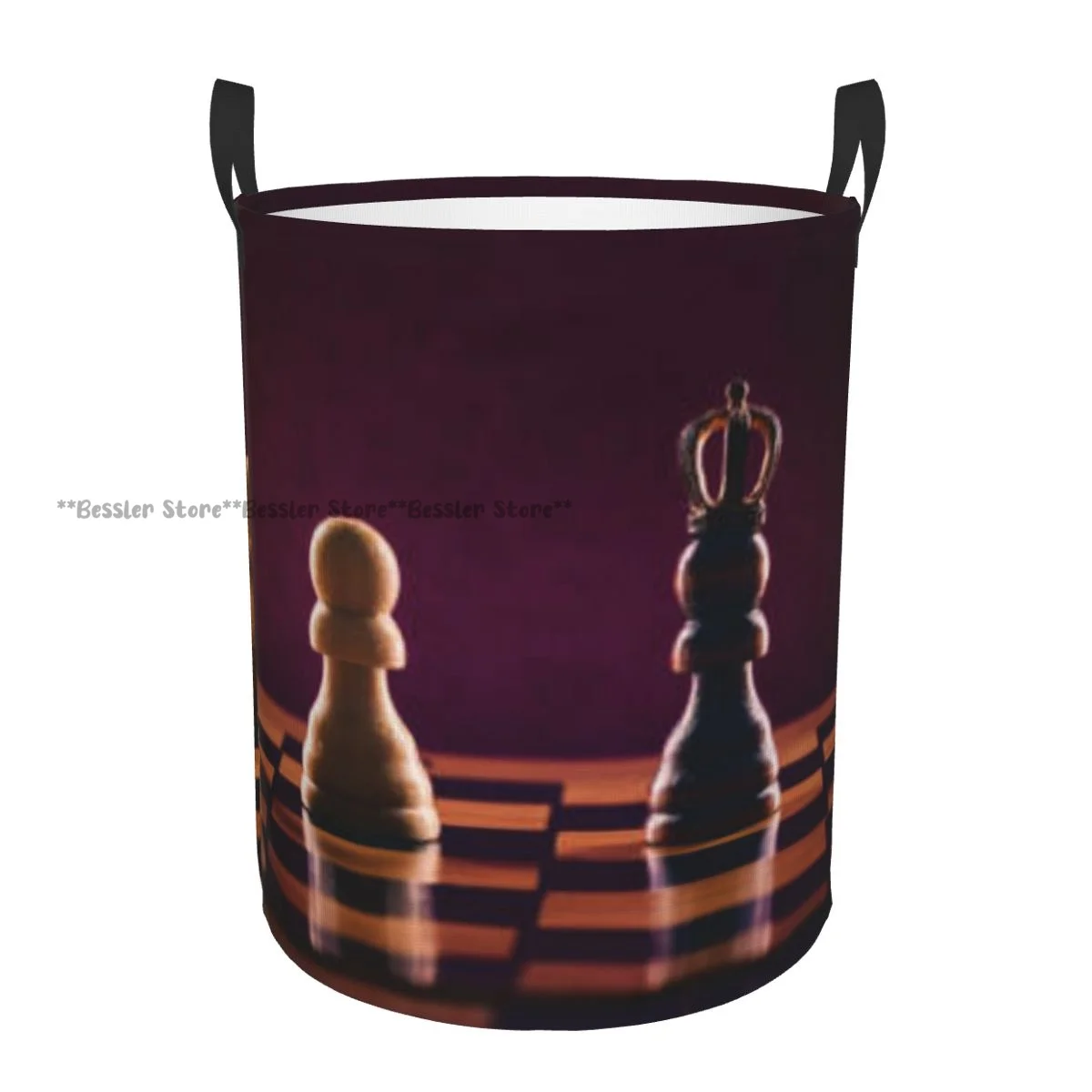 

Foldable Laundry Basket for Dirty Clothes Black Pawn In Crown Chess Board Storage Hamper