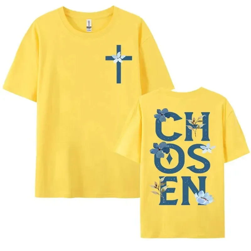 Chosen Floral Aesthetic Bible Verse T-shirts Women\'s Trendy Christian Clothing T Shirt Men\'s Fashion Retro Style Classic T-shirt