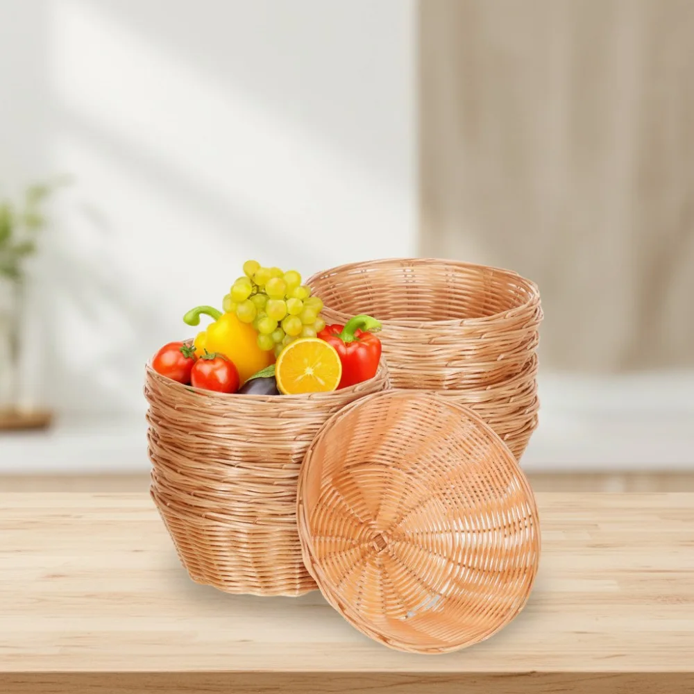 

20 Pcs 7 Inch Plastic Woven Round Baskets Food Storage Serving Containers for Kitchen Restaurant Party