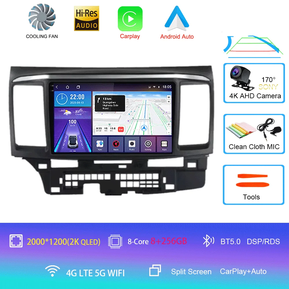 Voor MITSUBISHI LANCER 9 10 X 2008 2009 2010 2011 - 2016 9 inch Android 16 autoradio stereo audio GPS speler Carplay Auto scherm