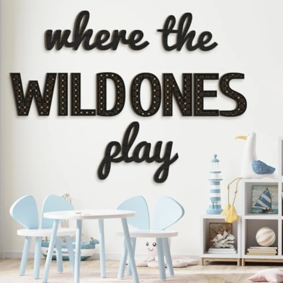Where the Wild Ones Play Nursery Sign Wooden Playroom Wall Decor Playroom Decoration Word Play Room Sign for Wall Plaques 11 Pc