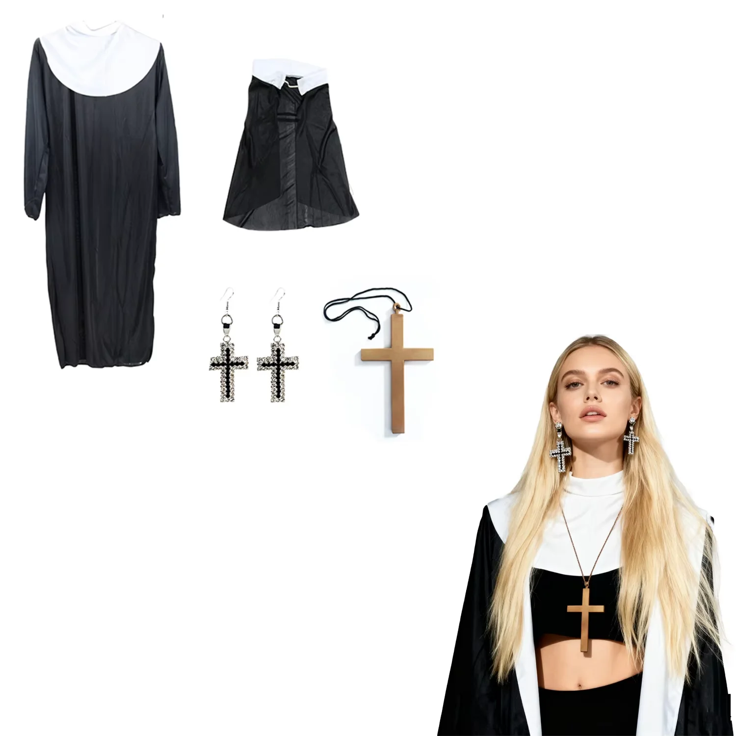 زي راهبة الهالوين من PESENAR للنساء، زي راهبة للنساء، زي الهالوين للبالغين لفستان الحفلات التنكرية