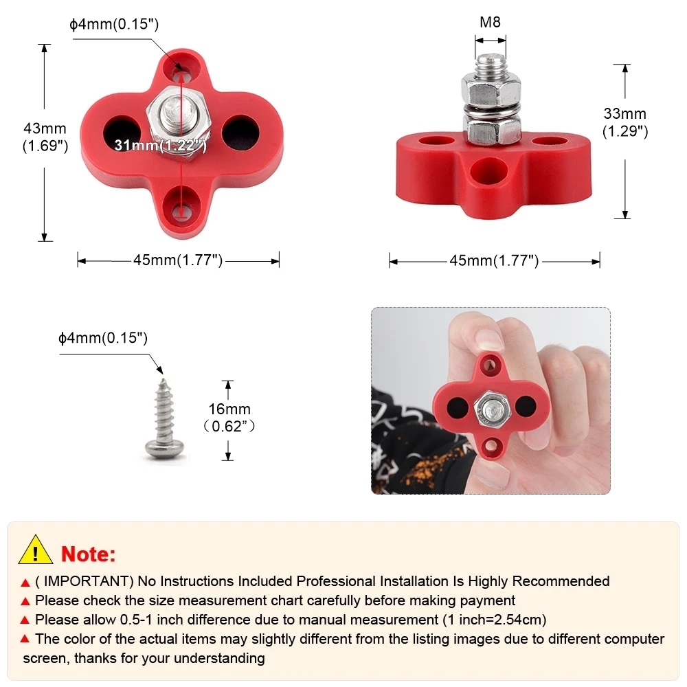 Power Stud 5/16'' 150A Terminal Block Heavy Duty M8 M6 M10 Positive Negative Buss Bar for Camper Caravan Truck RV Boat