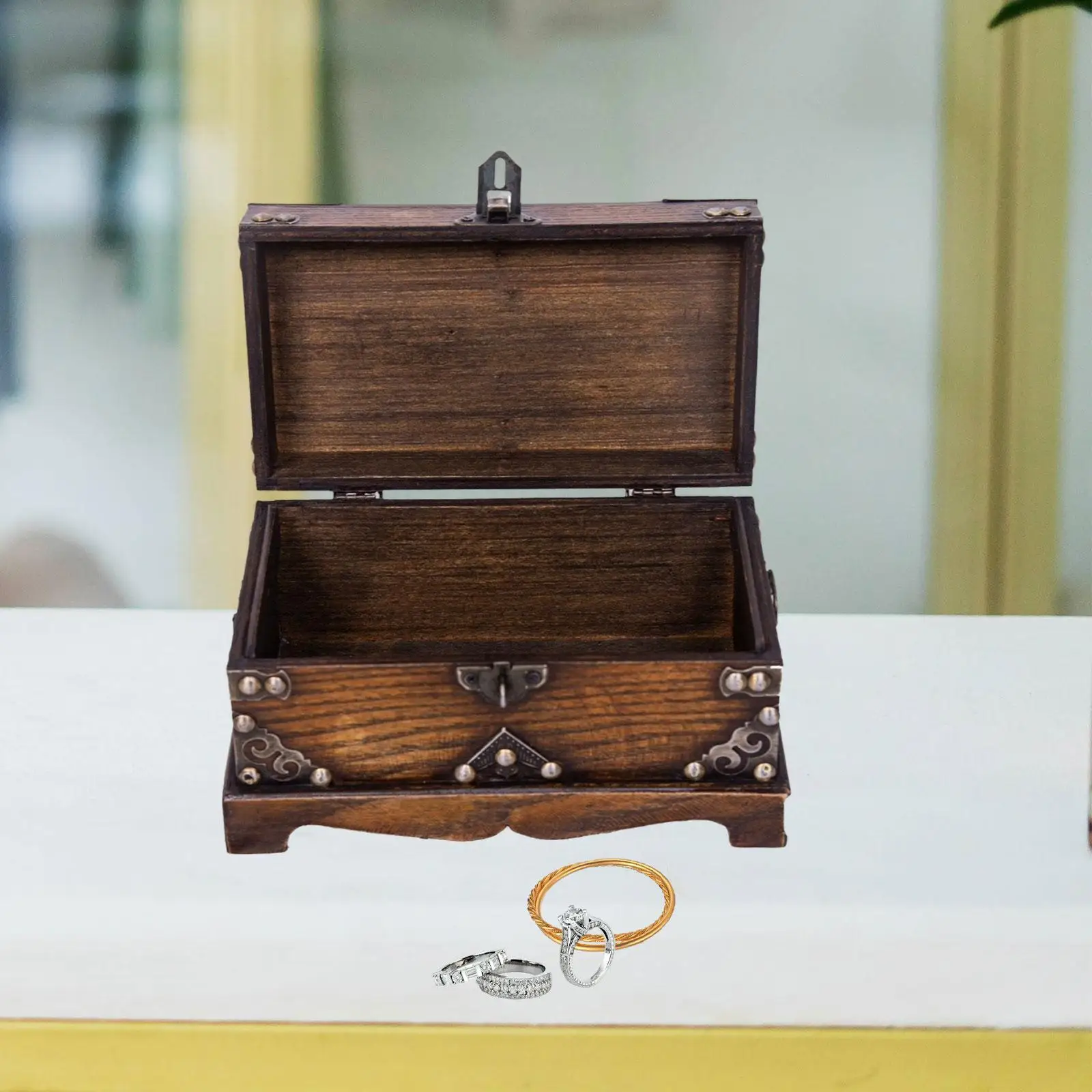 صندوق تخزين خشبي صندوق مجوهرات احترافي قديم مصنوع يدويًا متعدد الأغراض وقابل لإعادة الاستخدام #4